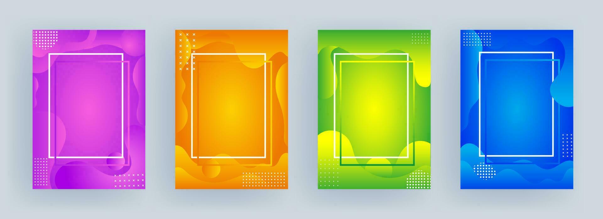 Advertising template or flyer design with fluid art abstract background in four color option. vector