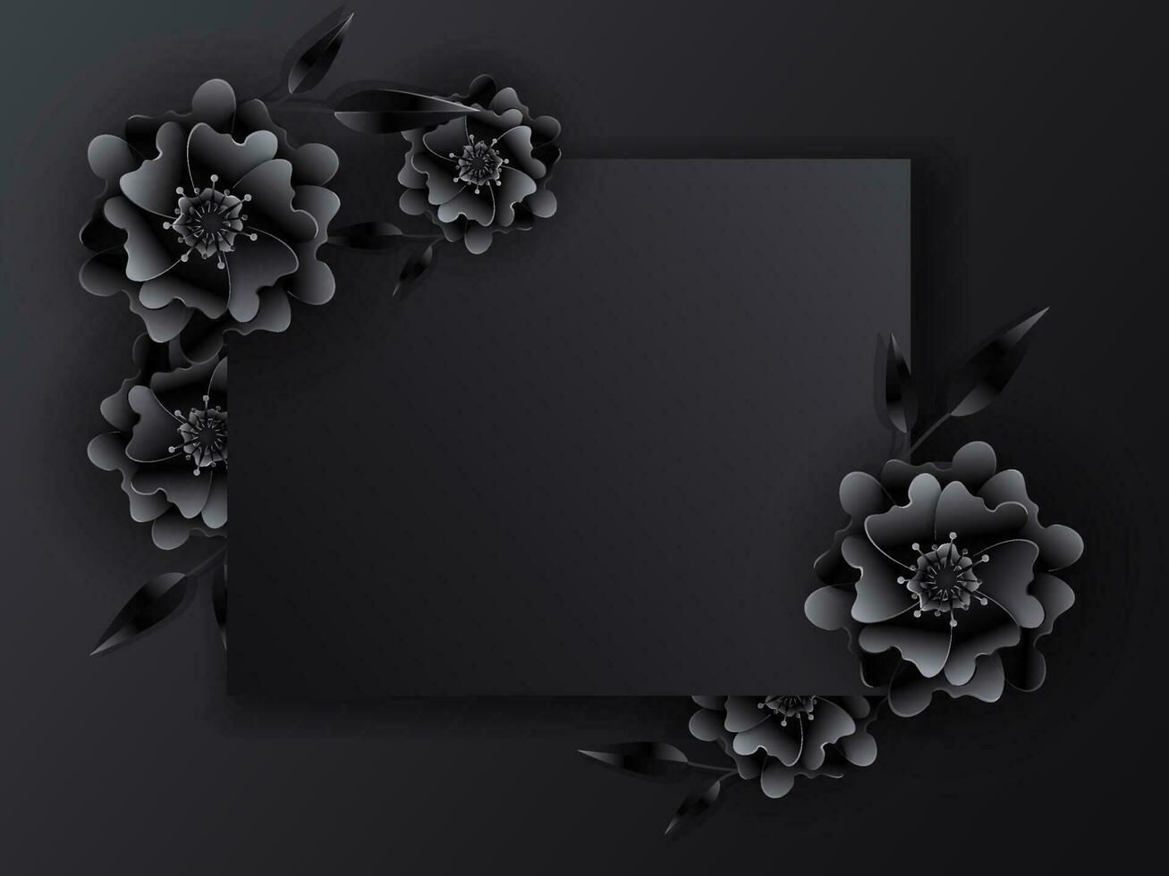 papel cortar flores y hojas decorado en negro antecedentes con espacio para mensaje. vector