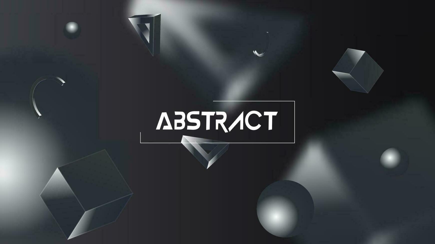 3D Render Geometric Elements on Abstract Black Background. vector