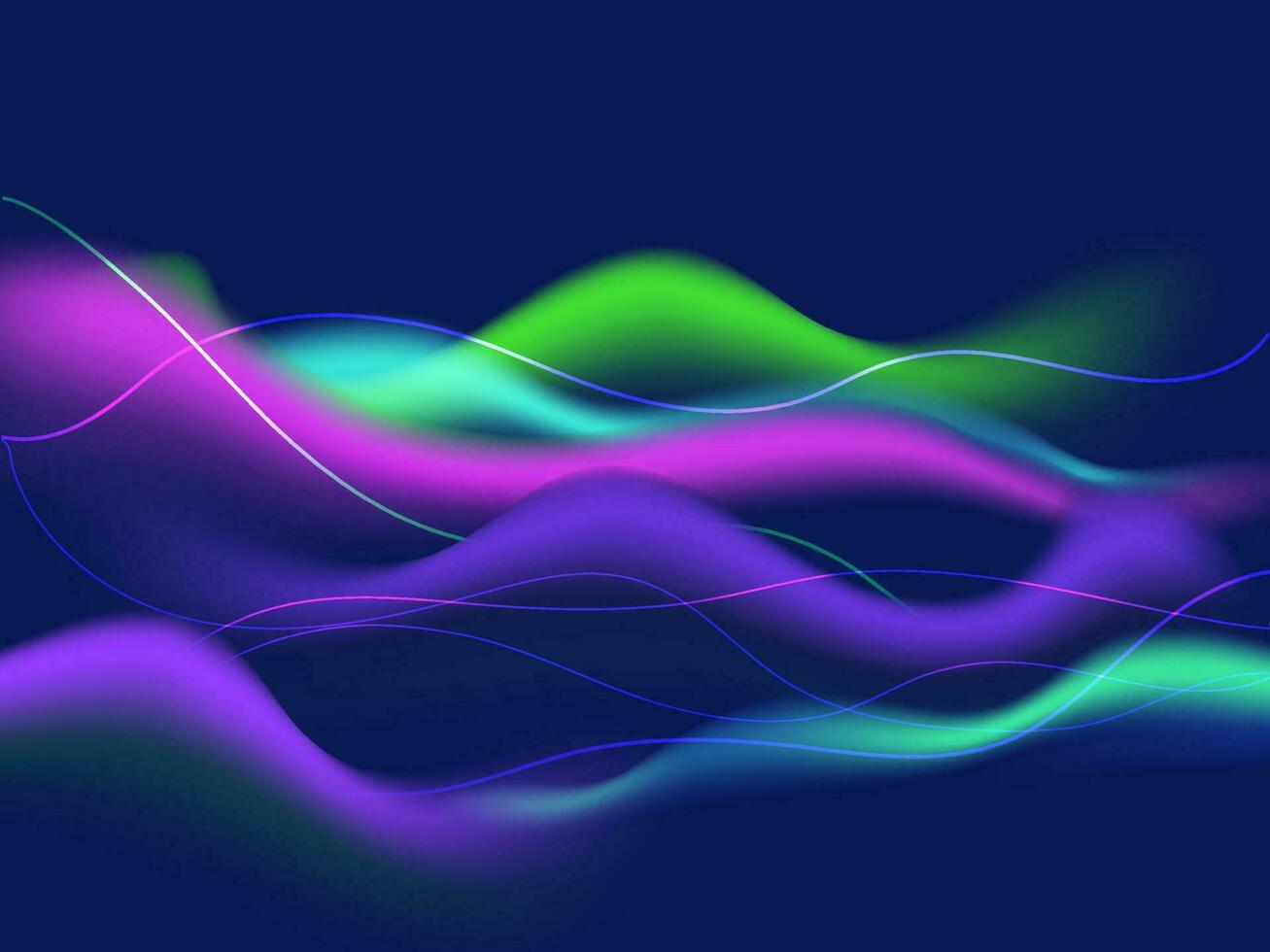 Colorful waves with blur effect on blue background. vector