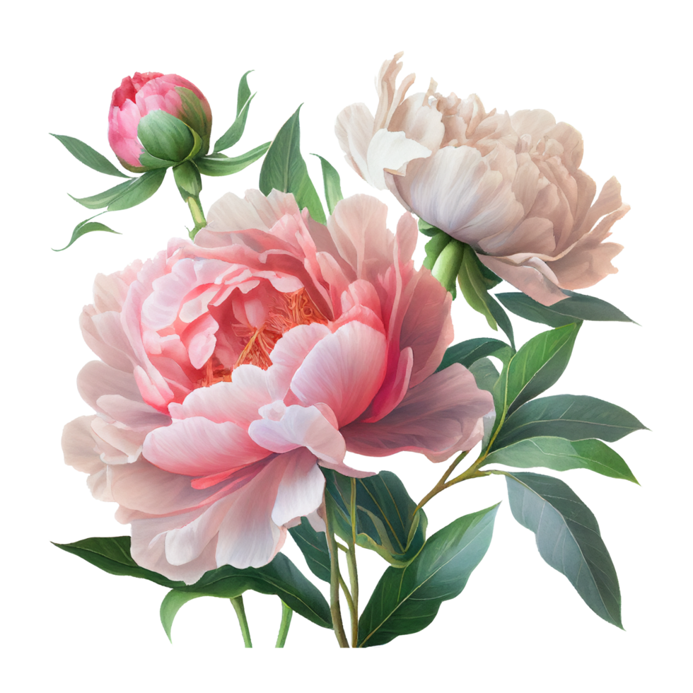 rosado blanco peonías clipart caliente rosado rosas, Barbie rosado ranúnculo, blanco peonía, oscuro orquídea, hortensia, Marfil magnolia, clavel ai generativo png