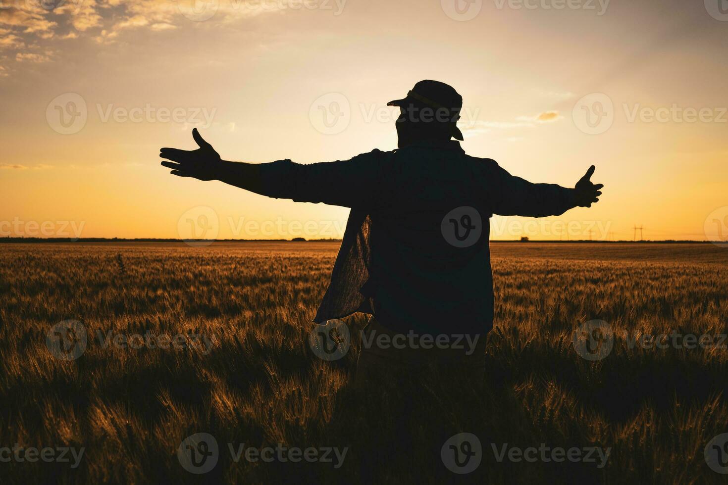 afro granjero en pie en un trigo campo foto