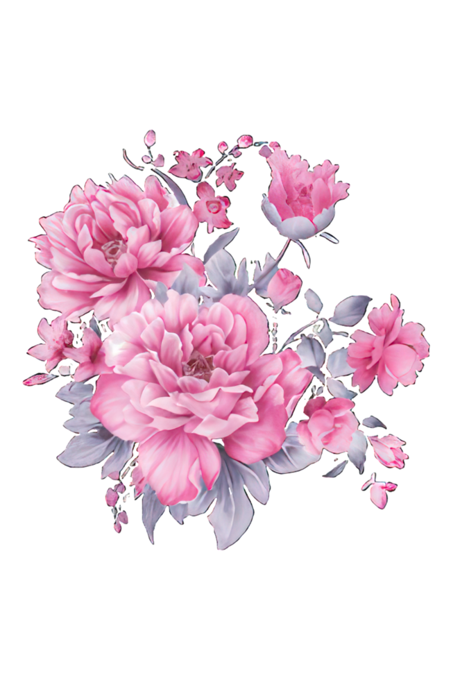 waterverf bloemen boeket illustratie reeks blozen roze blauw geel bloem groen blad bladeren takken bloemen ai generatief png