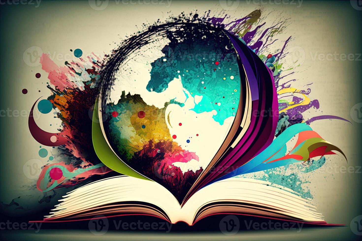 international literacy day with books, globe abstract concept illustration photo