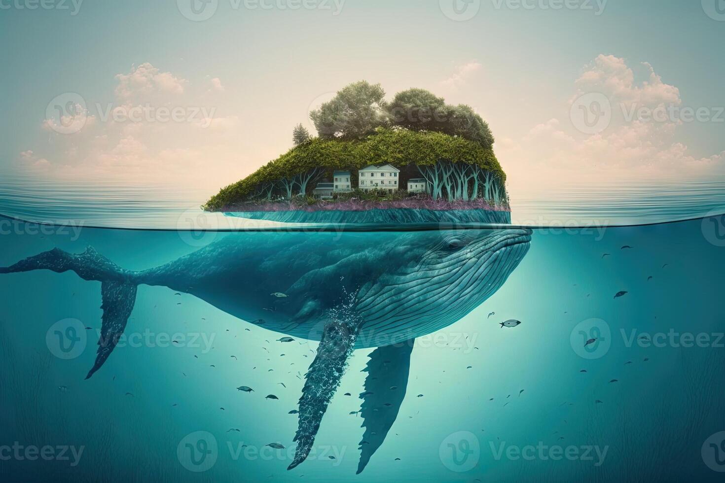 it seems an island but it is a whale below the water illustration photo