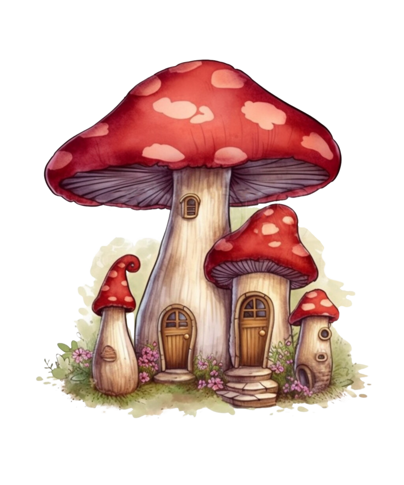 Watercolor Fairy Mushroom House png