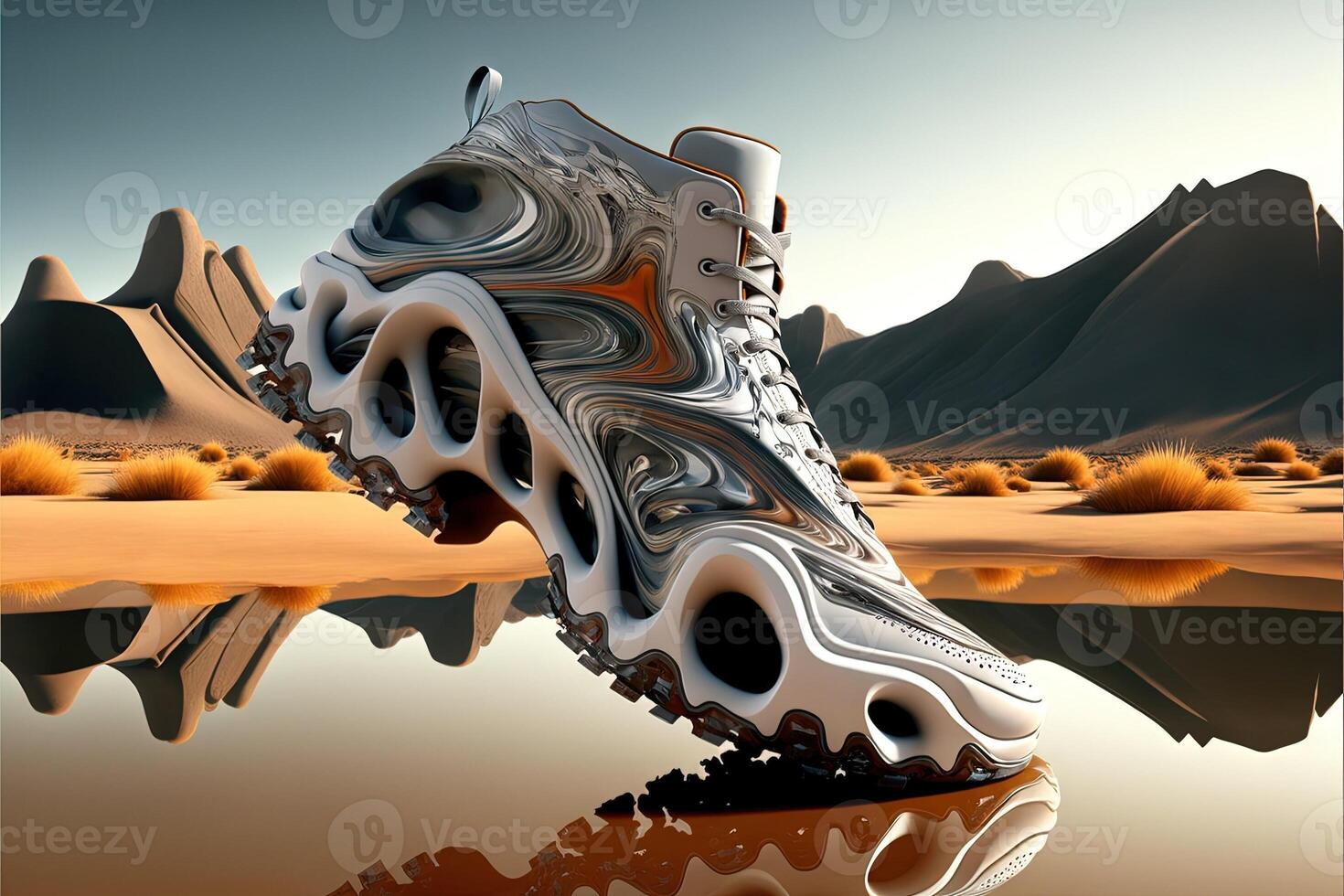 Liquid shoes of the future multiforming in all terrains illustration photo