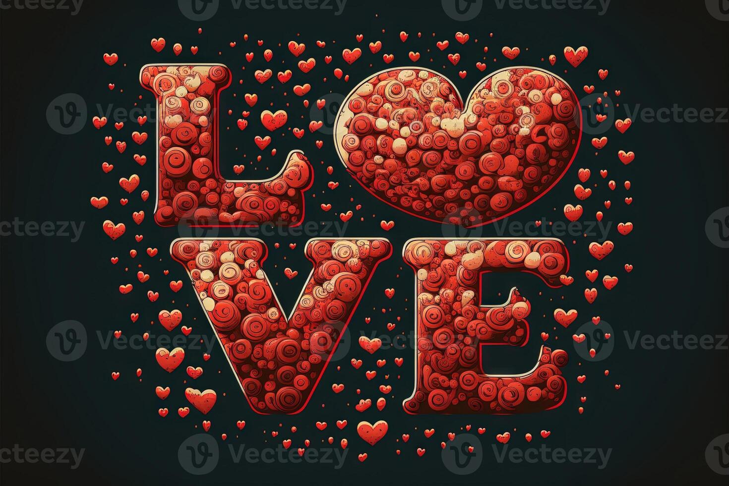 retro style Love word made of red hearts Valentine day concept illustration photo