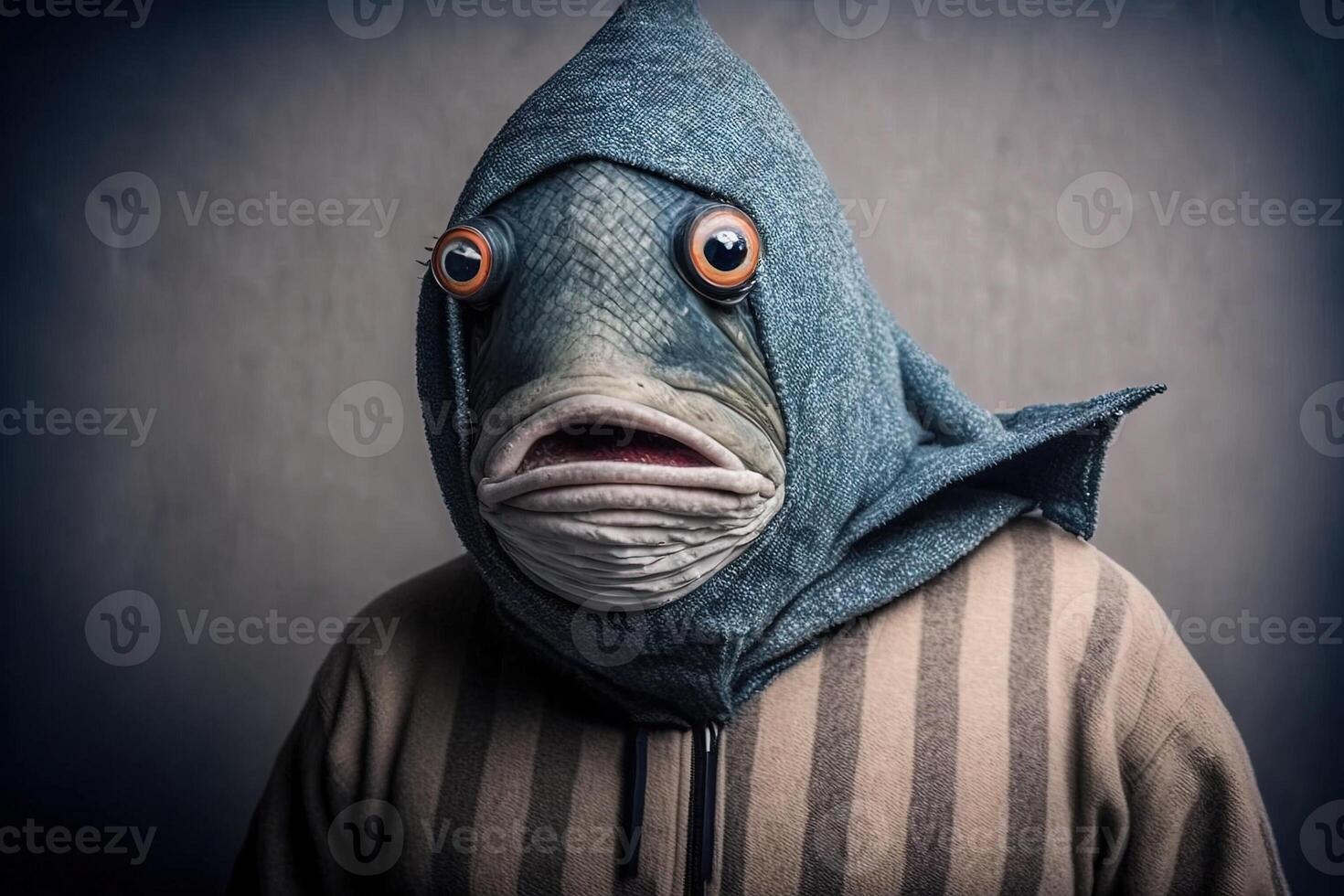 Man disguised with a fish costume for the april fool's day joke illustration photo
