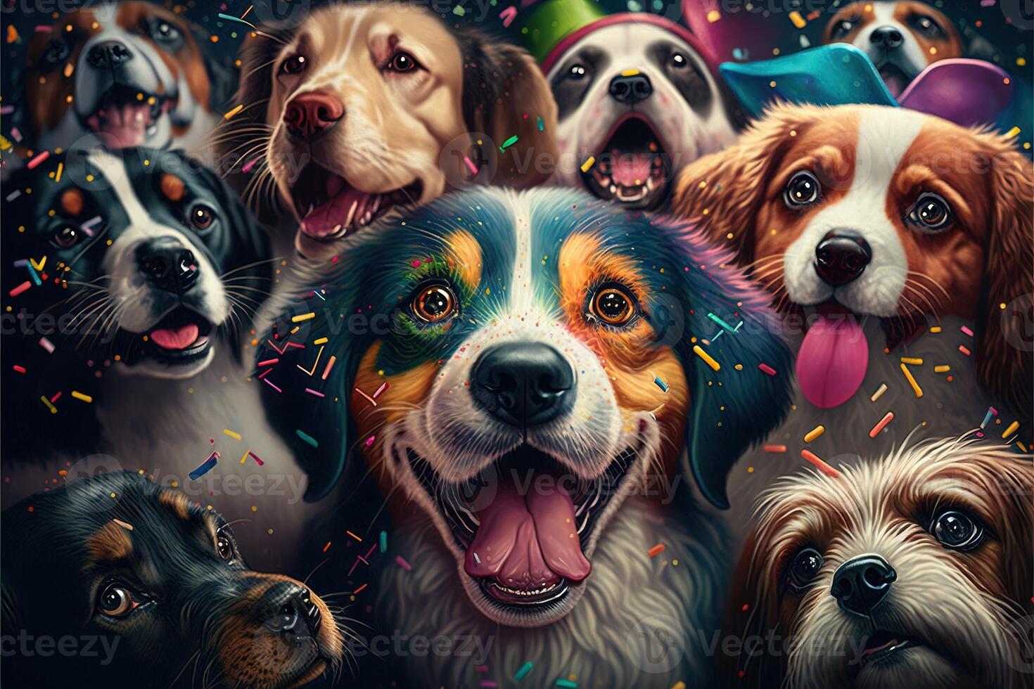 many dogs pets celebrating new year illustration photo