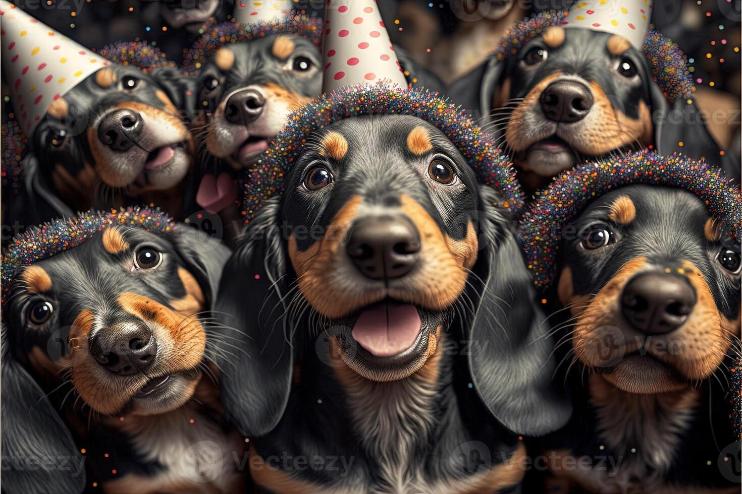 many cute dachshund dogs celebrating new year illustration photo
