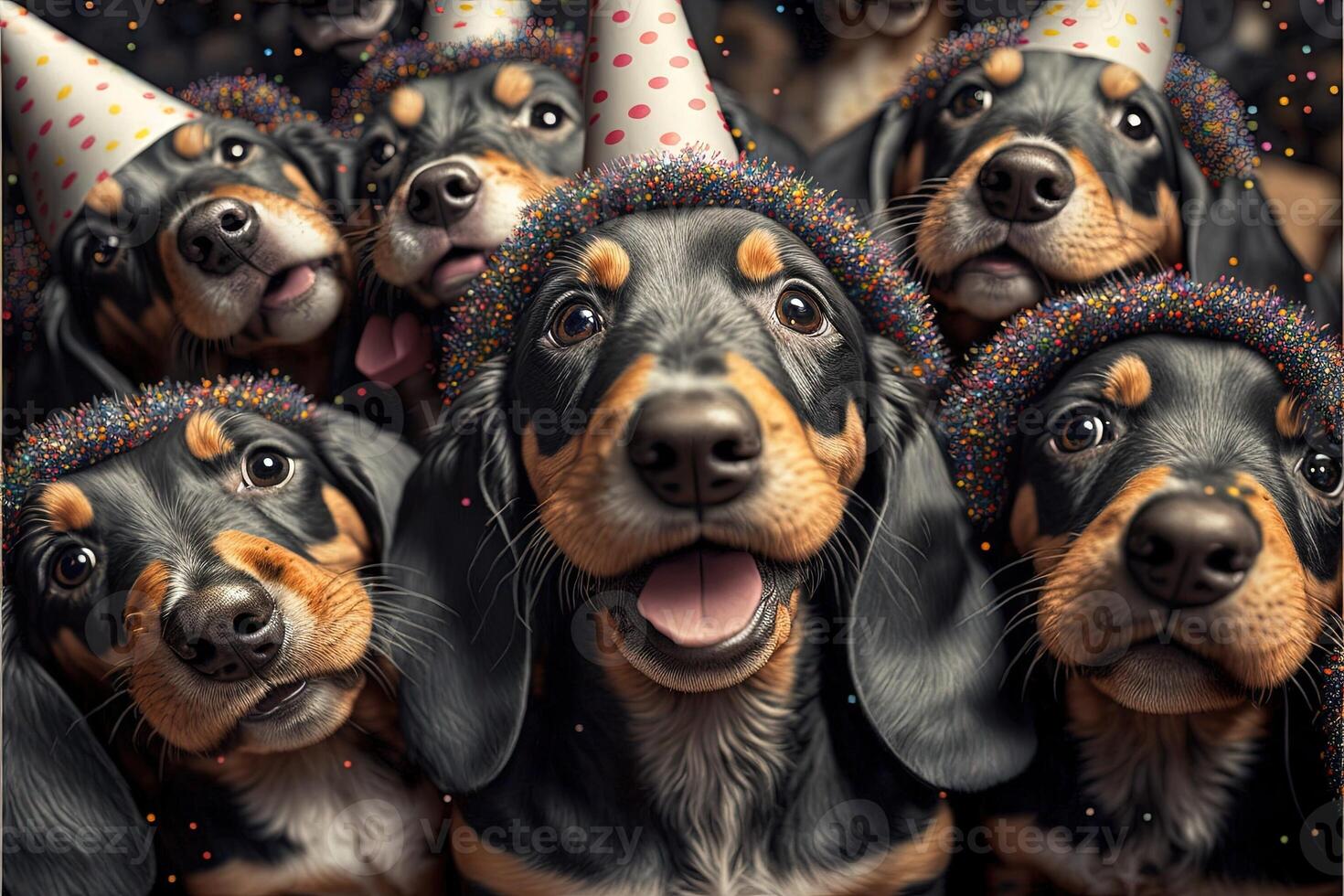 muchos linda perro tejonero perros celebrando nuevo año ilustración generativo ai foto