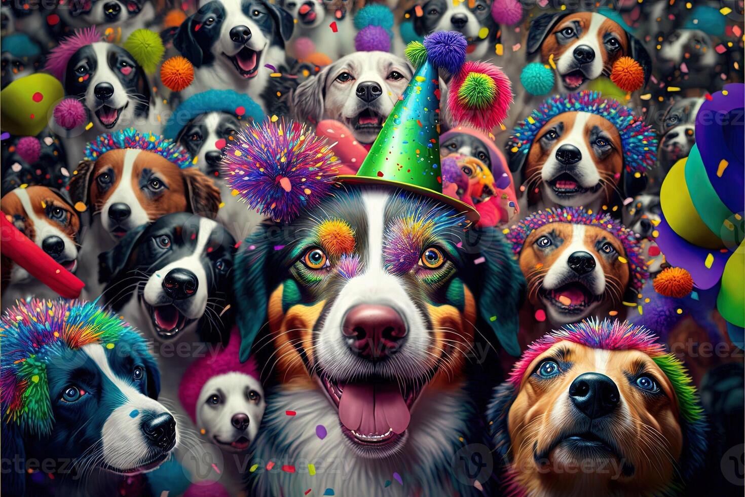 many dogs pets celebrating new year illustration photo