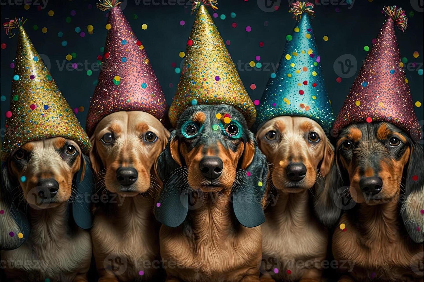 muchos linda perro tejonero perros celebrando nuevo año ilustración generativo ai foto