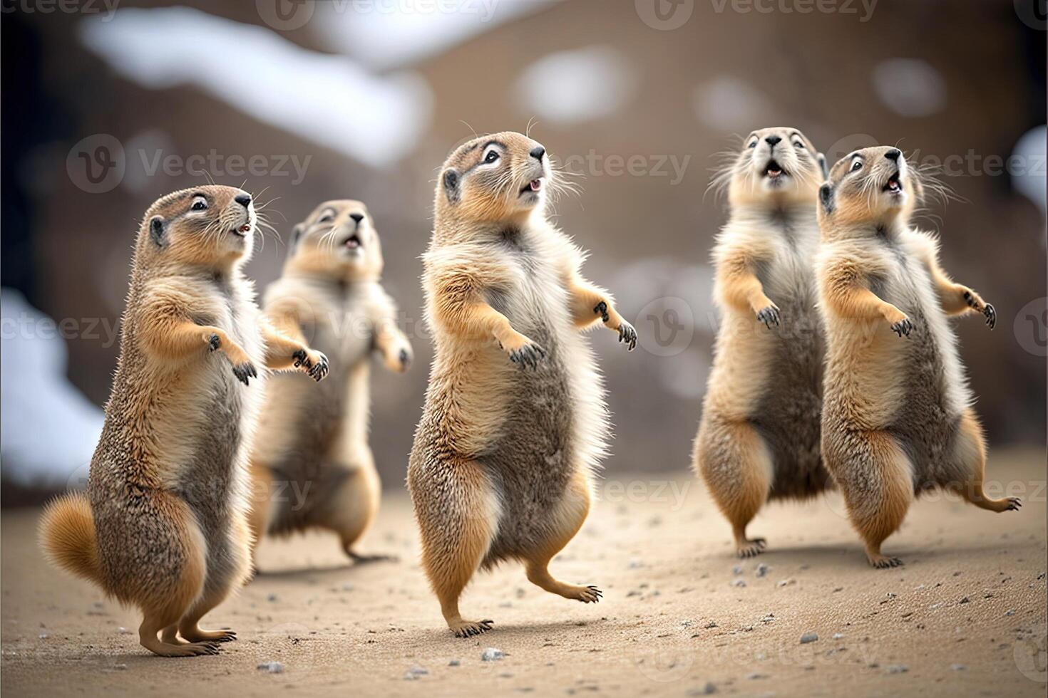 many marmots dancing for Groundhog Day. marmot celebration 2 February illustration photo