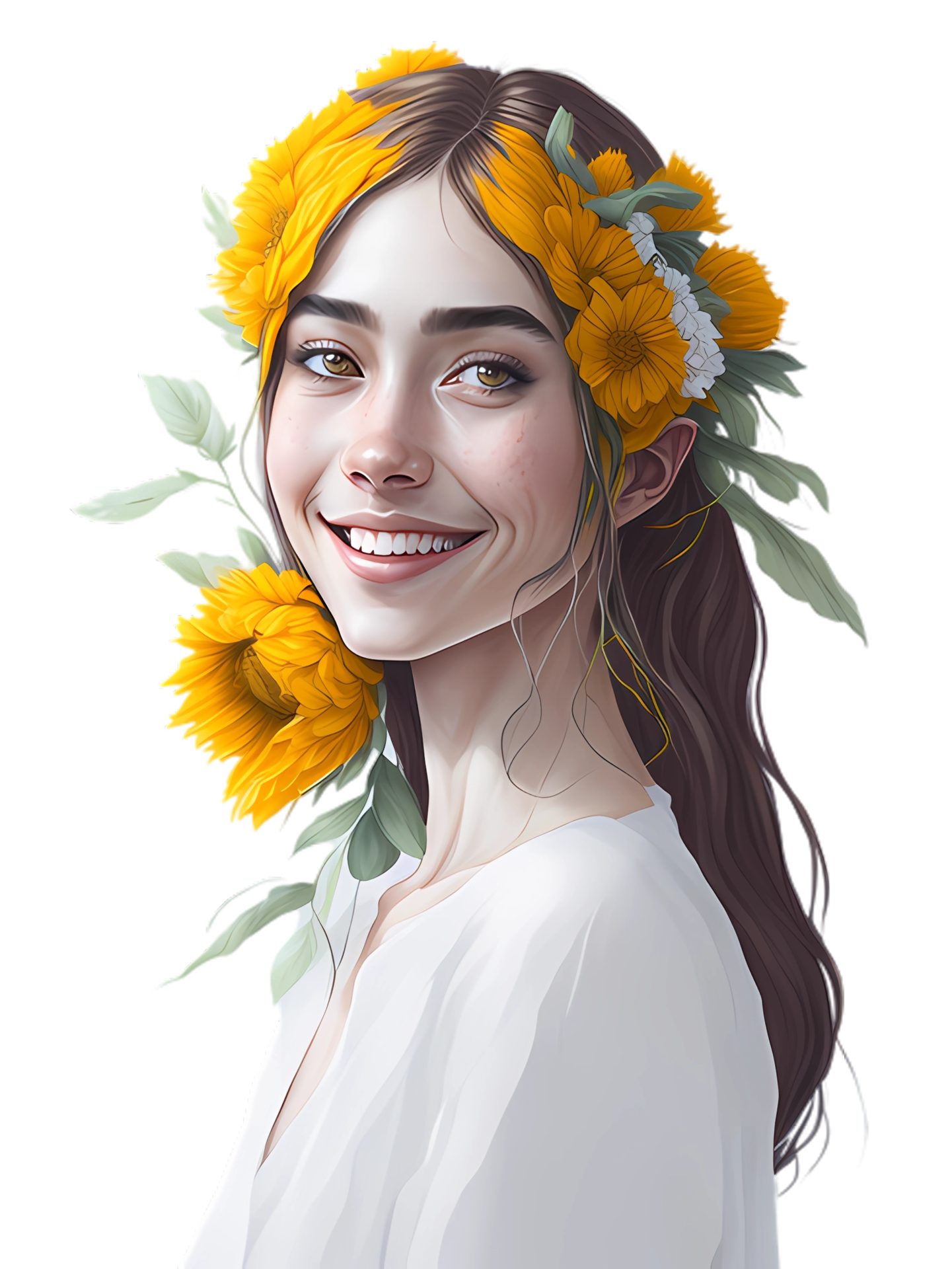 Sunflower Girl watercolor Clipart ai generative 23954101 PNG