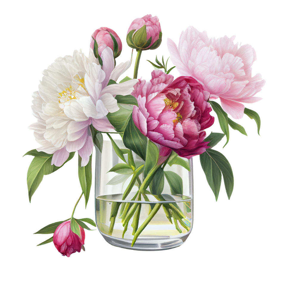 rose blanc pivoines clipart chaud rose des roses, Barbie rose renoncule, blanc pivoine, foncé orchidée, hortensia, Ivoire magnolia, œillet ai génératif png