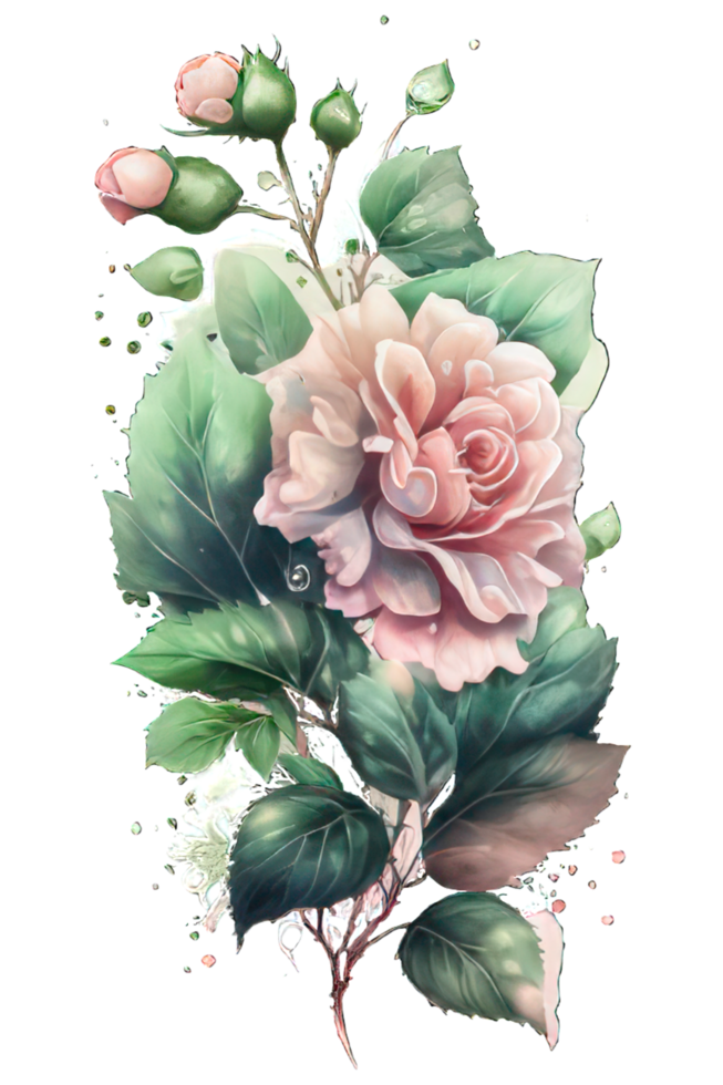 aquarelle floral bouquet illustration ensemble rougir rose bleu Jaune fleur vert feuille feuilles branches fleurs ai génératif png