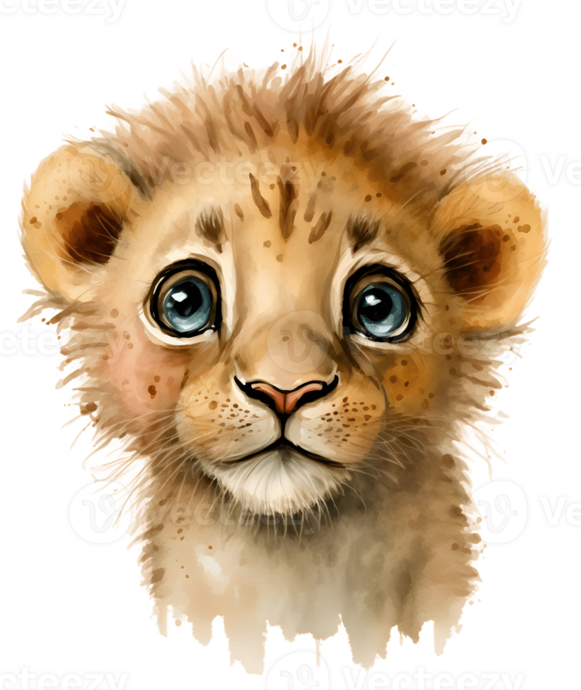 cute lion cub watercolor, isolated, png