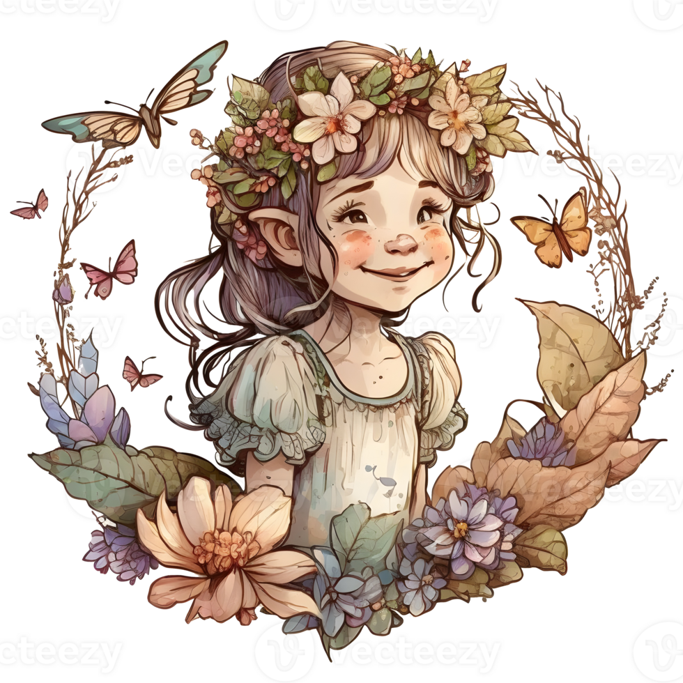 vintage Primavera fada floral vibrações aguarela clipart, ai generativo png