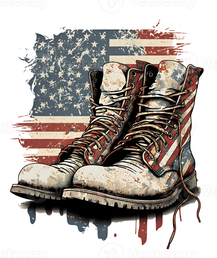 veterano stivali patriottico 4 ° di luglio acquerello, ai generativo png