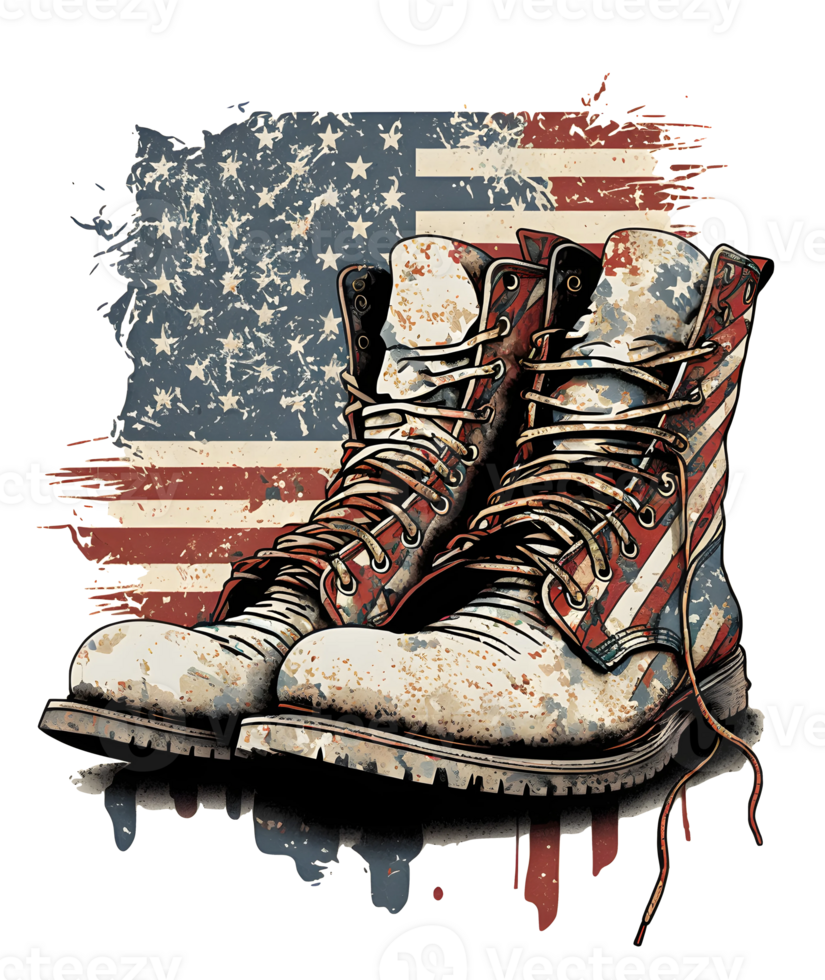 Veteran boots patriotic 4th of July watercolor, png