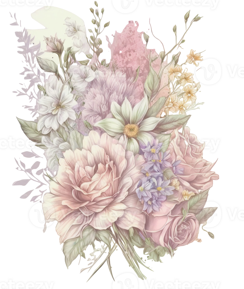 Pastel flowers bouquet, png