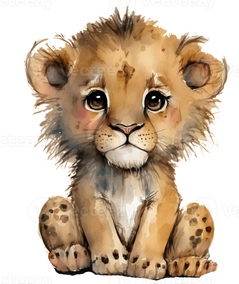cute lion cub watercolor, isolated, png