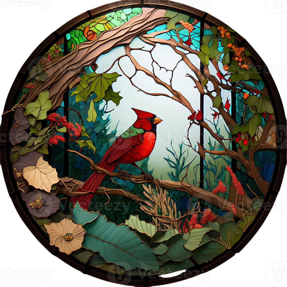 Stained glass cardinal bird, png