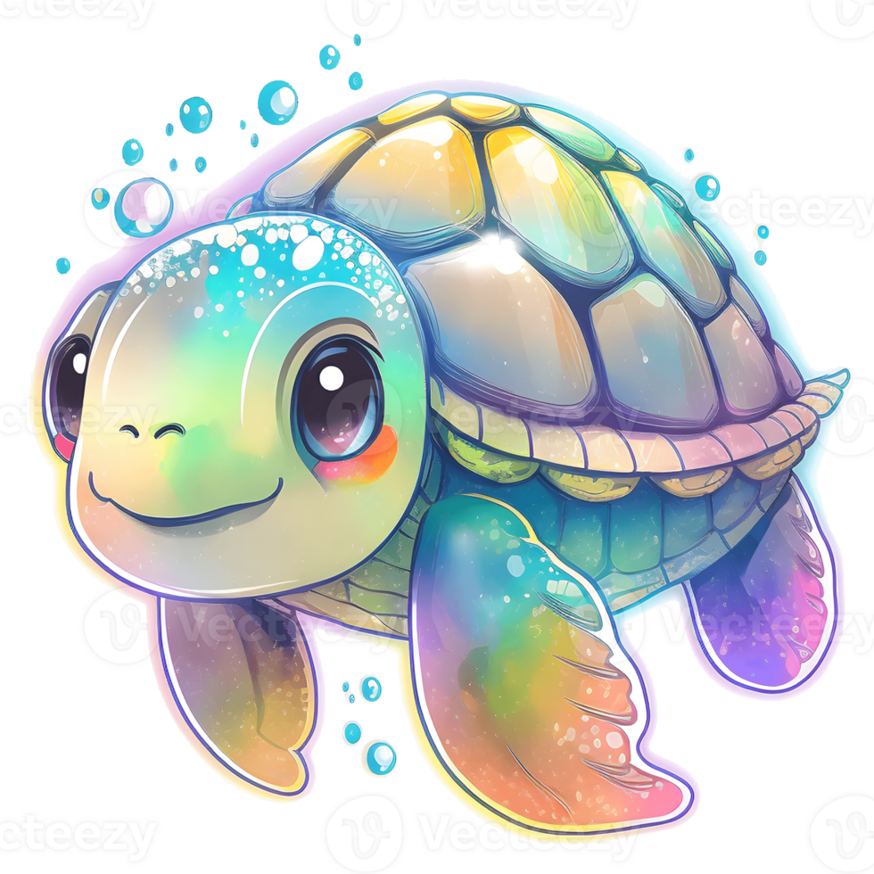 colorida e brincalhão bebê tartaruga ilustração dentro aguarela estilo com água solta respingo, ai generativo png