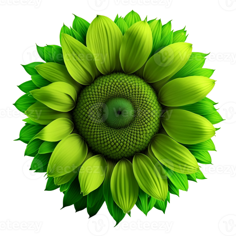 Green sunflower illustration isolated, png