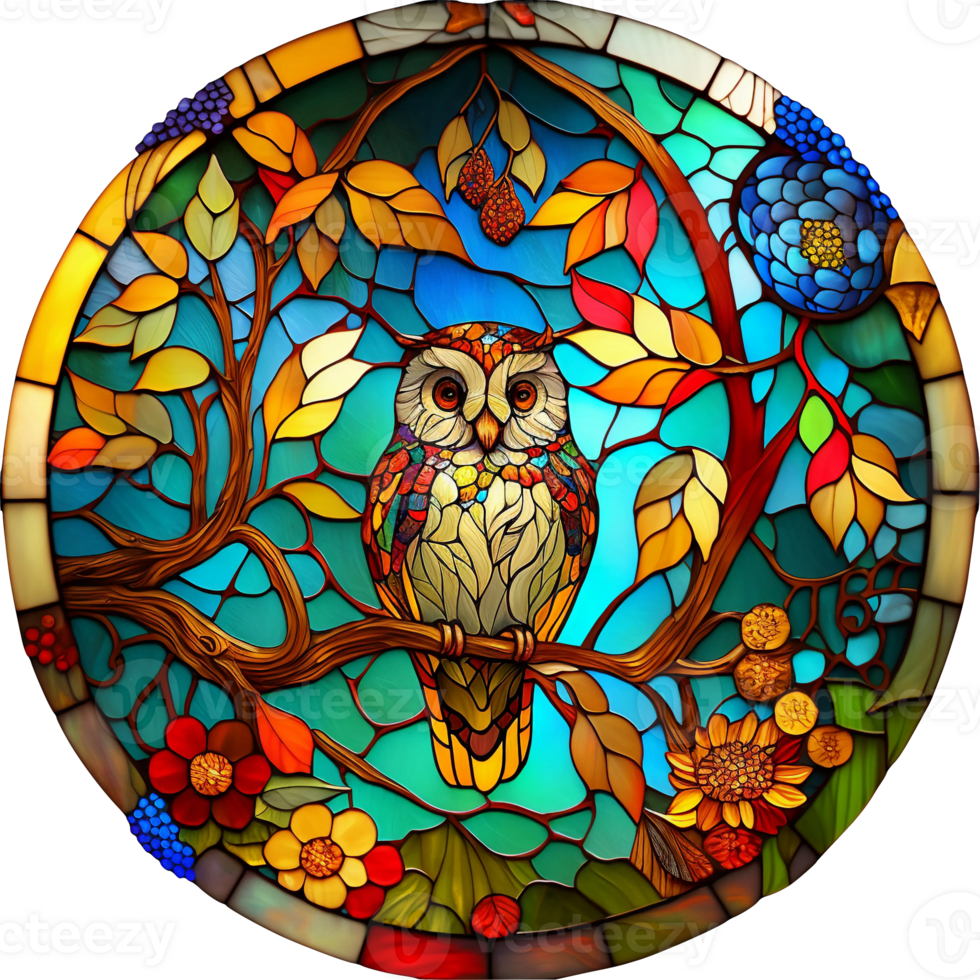 Stained glass owl, png