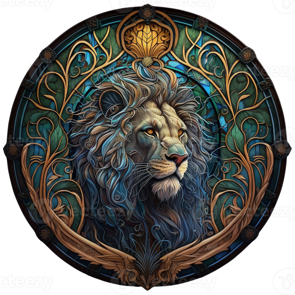 Stained glass lion art , png