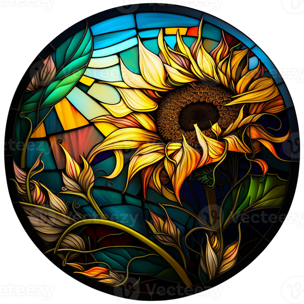 Stained glass sunflower, png