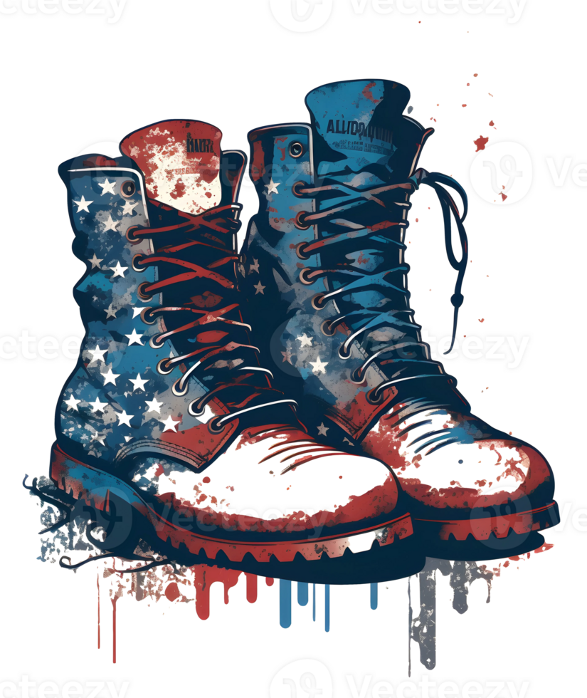 Veteran boots patriotic 4th of July watercolor, png