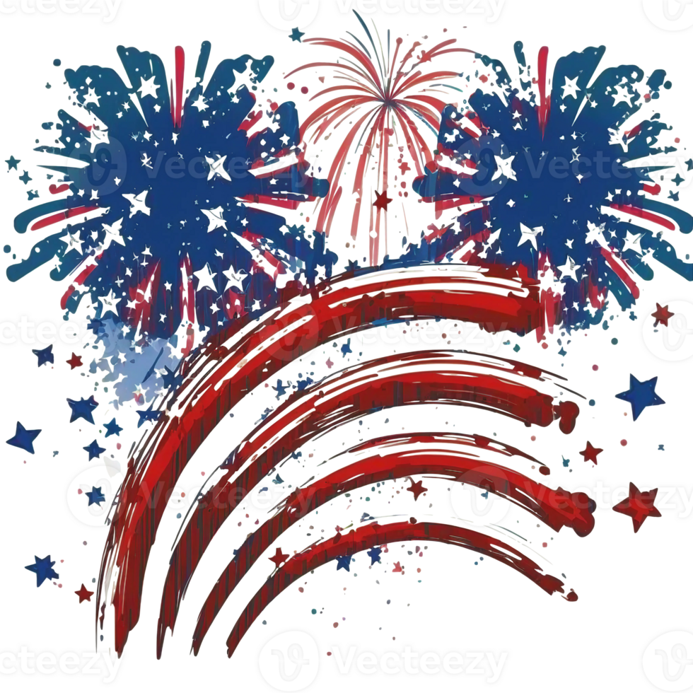 Watercolor fire crack, fire burst in the sky, 4th of July element, png