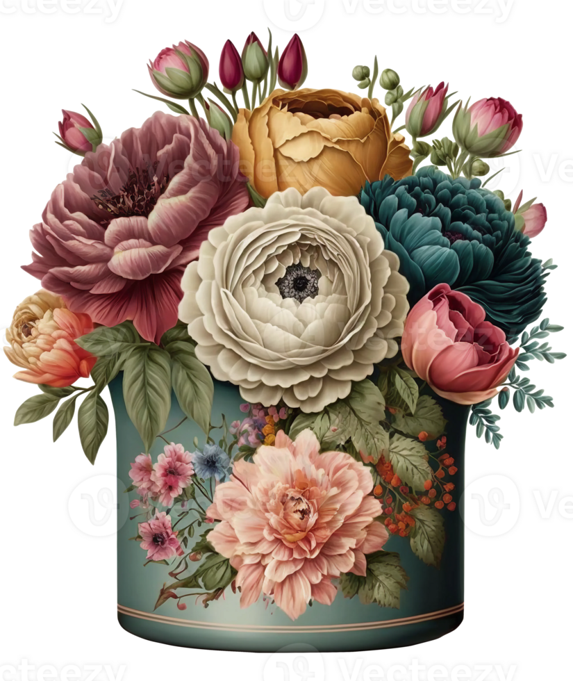 watercolor flower vase, png