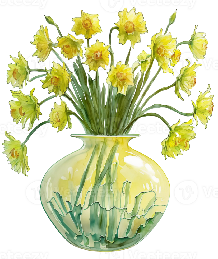 jonquille Jaune fleurs dans vase aquarelle illustration, ai génératif png