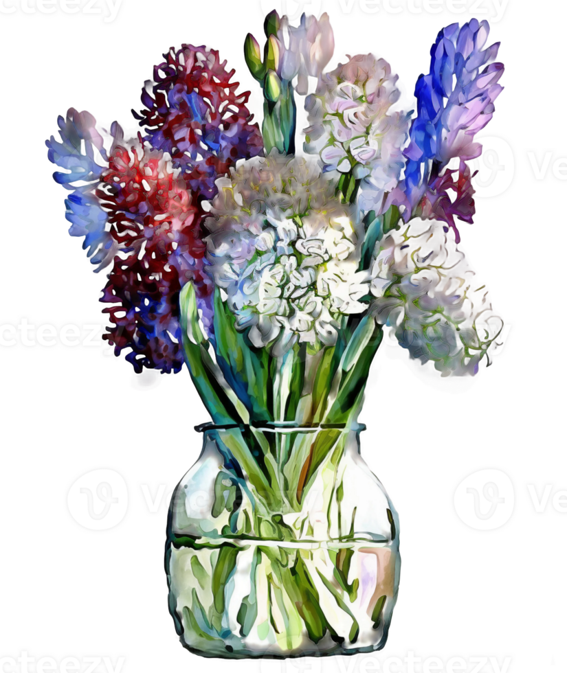 Hyacinth flower in a vase watercolor, png