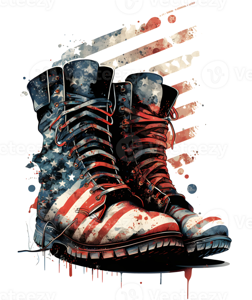 Veteran boots patriotic 4th of July watercolor, png