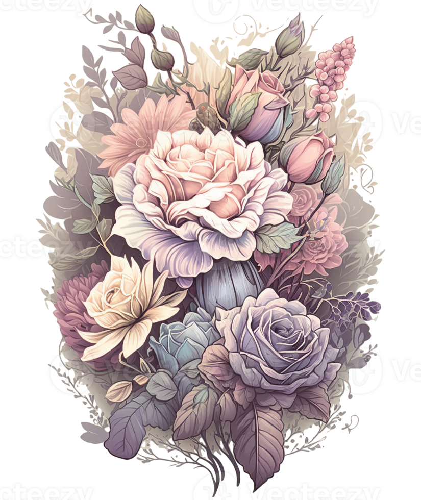 Pastel flowers bouquet, png