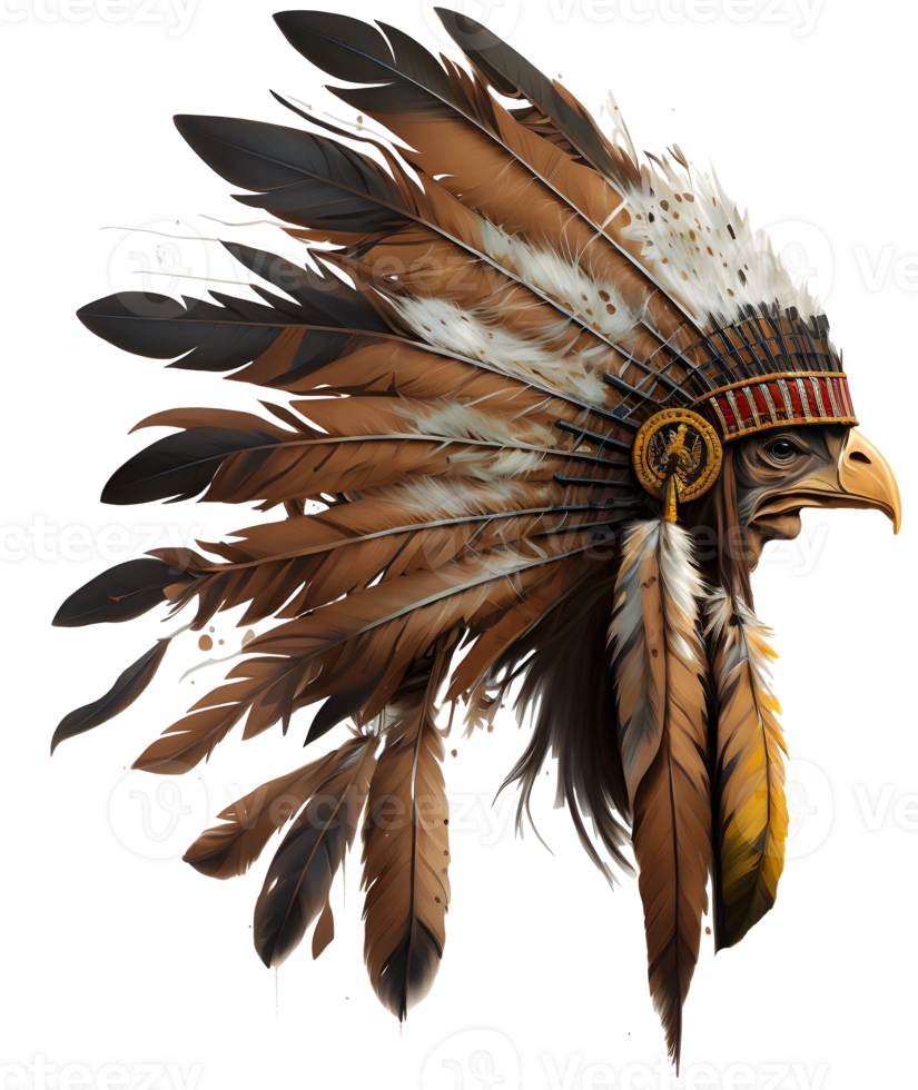 Native american tribal feather watercolor crown, png