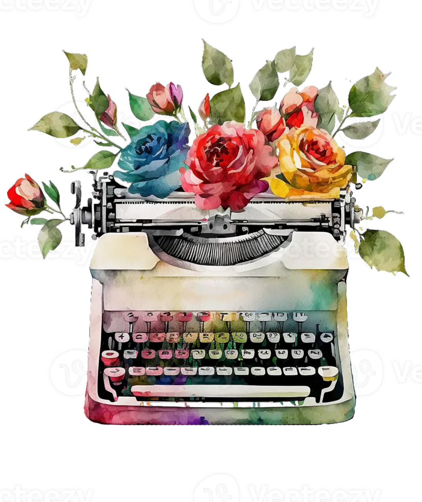 Rose typewriter isolated, png