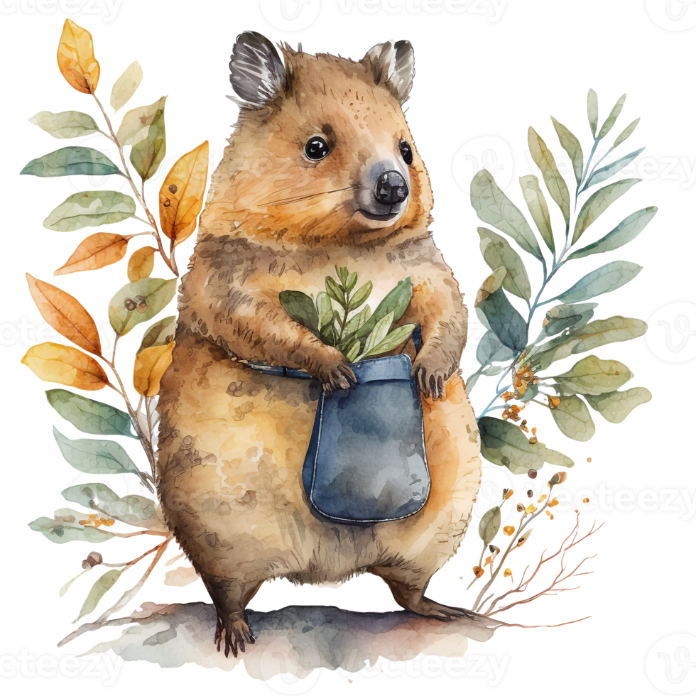 Quokka watercolor animal illustration, png