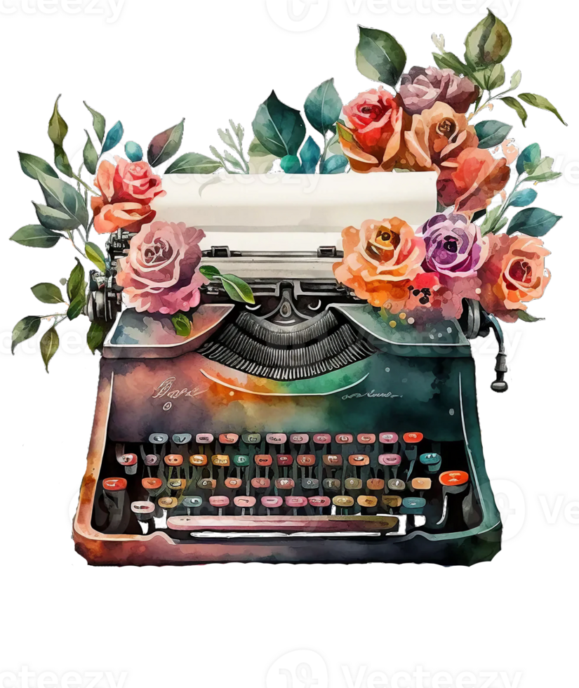 Rose typewriter isolated, png
