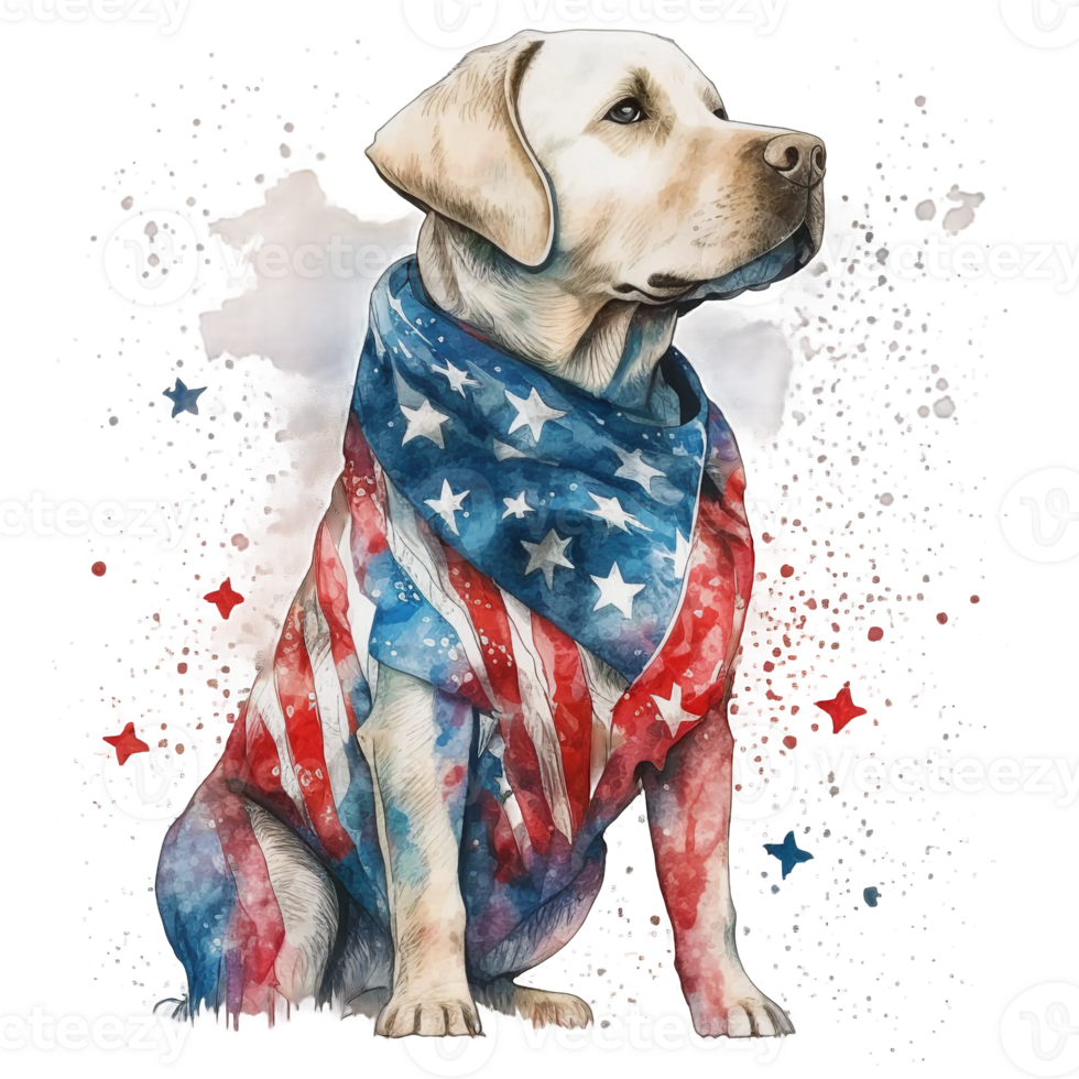 Watercolor Labrador dog, 4th of July element, png