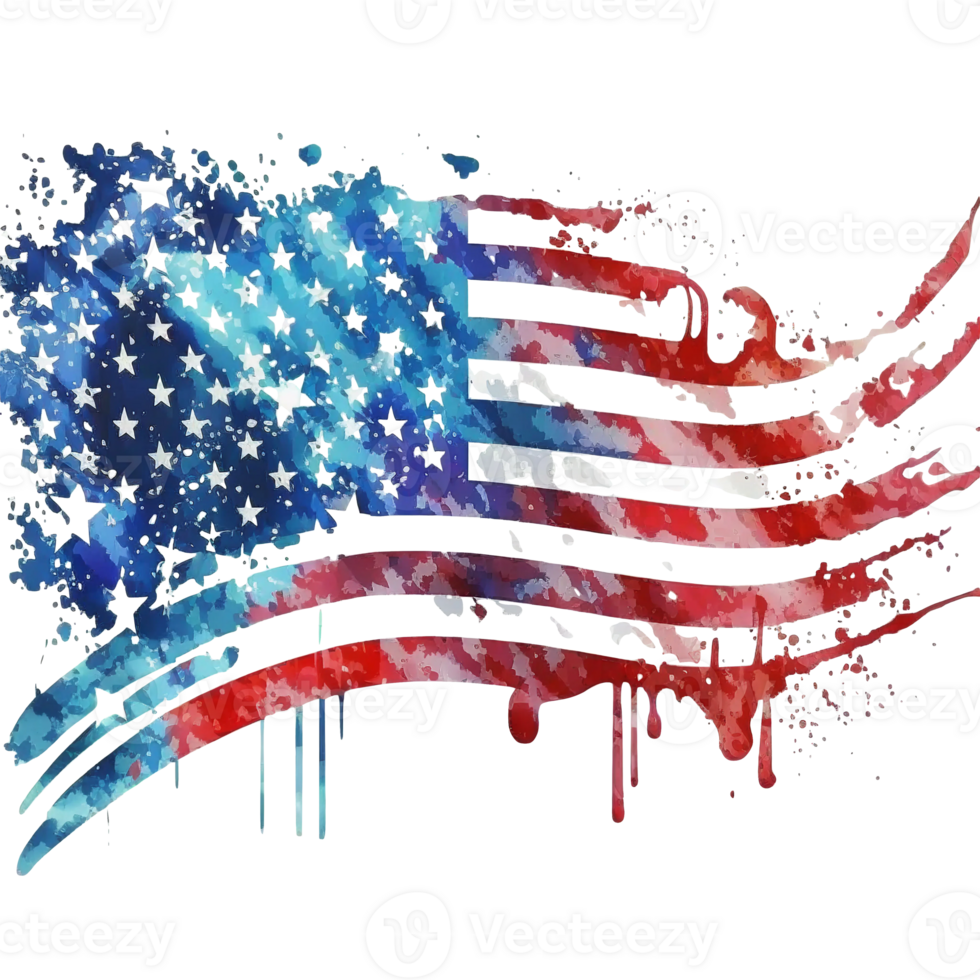 Watercolor American or USA flag, 4th of July element, png
