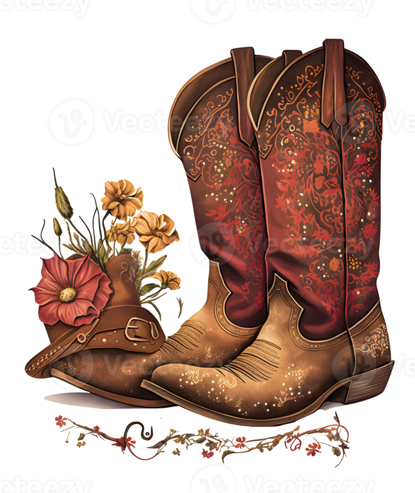 western cowboy boots watercolor, png