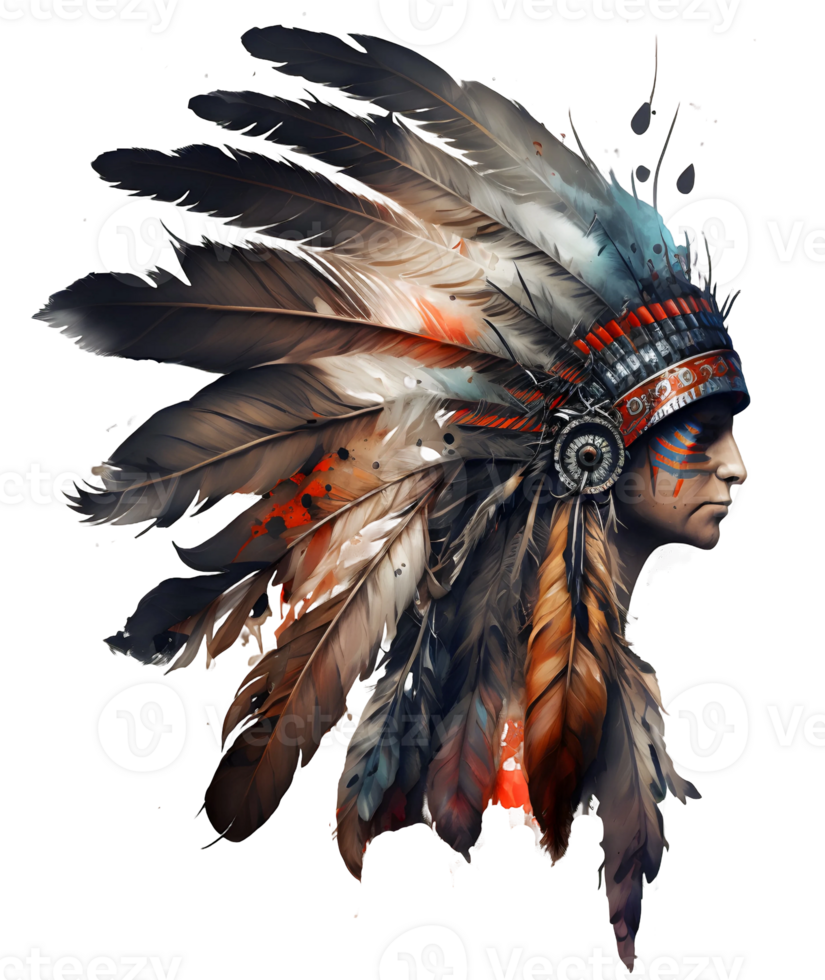 nativo americano tribal pluma acuarela corona, ai generativo png