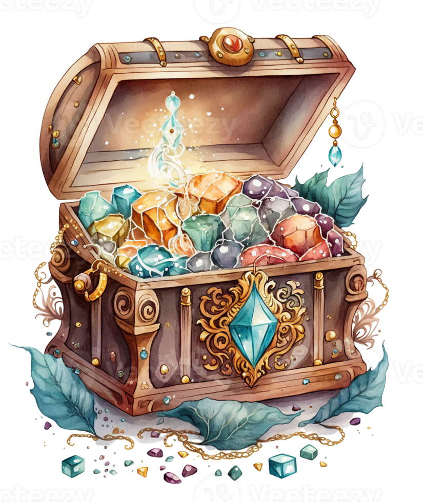 treasure chest with jewelry isolated, png